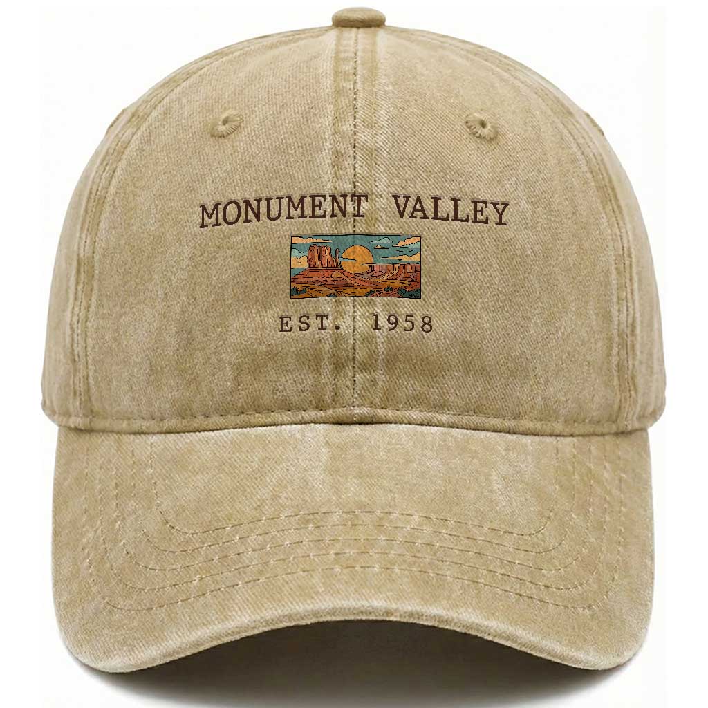 Retro Monument Valley Arizona Sunset Established 1958 Washed Cotton Baseball Cap Southwest Desert Road Trip Eagle Nature Souvenir
