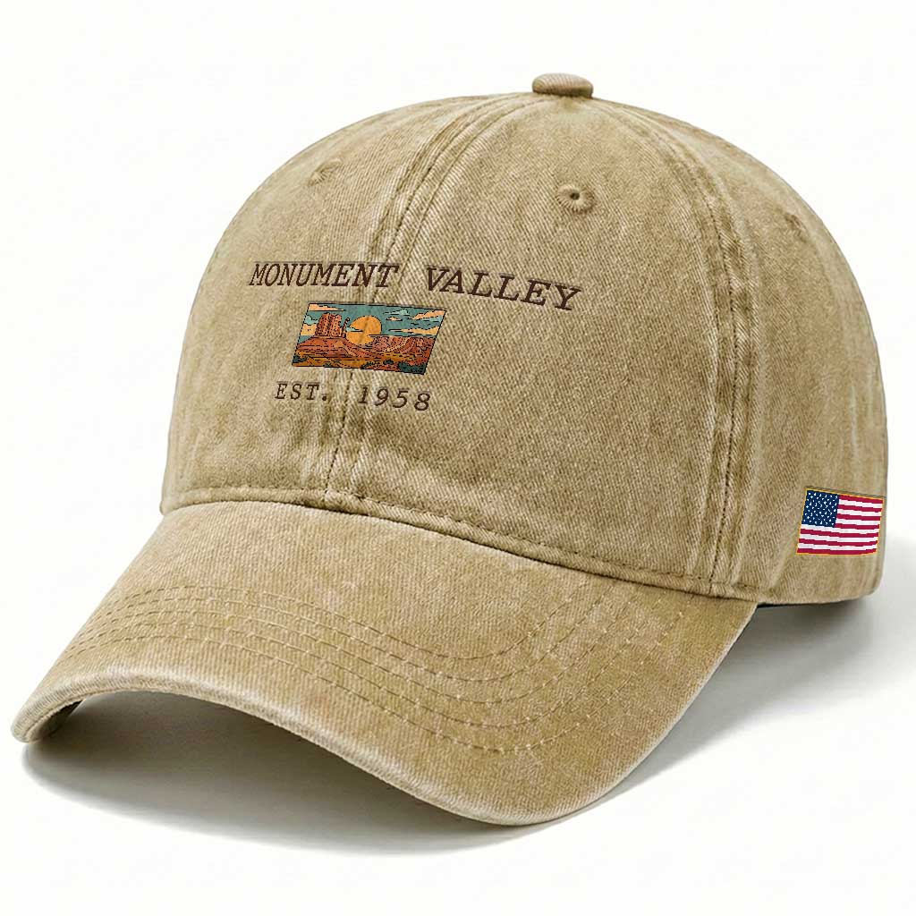Retro Monument Valley Arizona Sunset Established 1958 Washed Cotton Baseball Cap Southwest Desert Road Trip Eagle Nature Souvenir