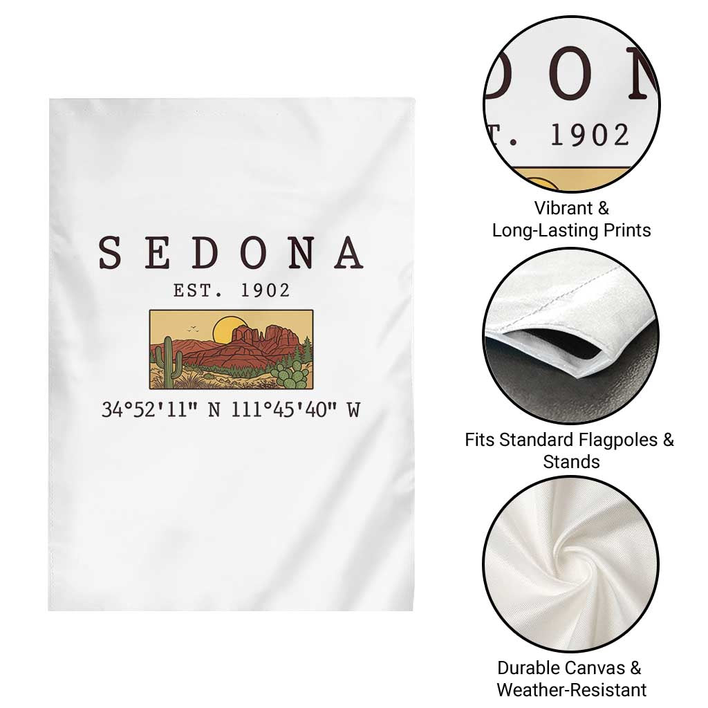 Vintage Sedona Arizona Established 1902 Garden Flag Southwest Desert Cactus Scenic Nature Souvenir