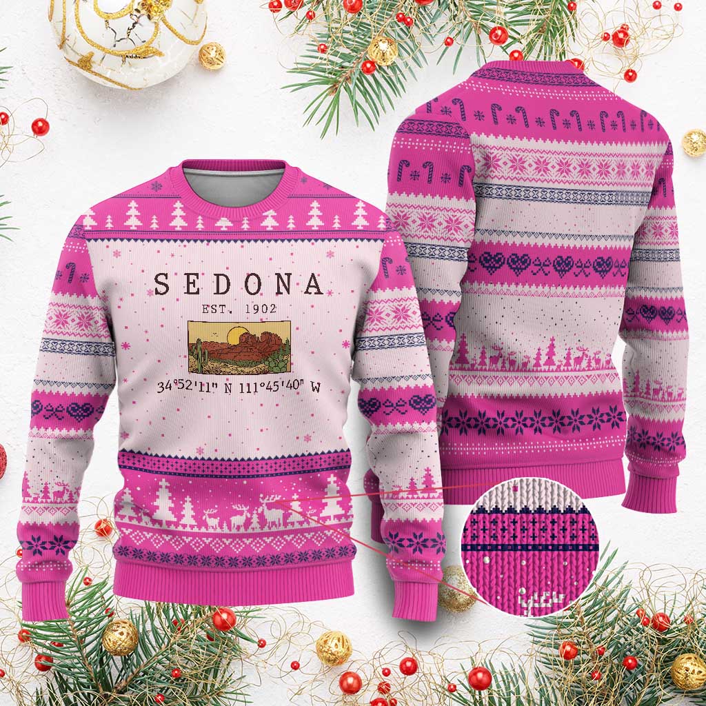 Vintage Sedona Arizona Established 1902 Ugly Christmas Sweater Southwest Desert Cactus Scenic Nature Souvenir