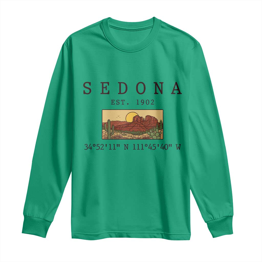 Vintage Sedona Arizona Established 1902 Long Sleeve Shirt Southwest Desert Cactus Scenic Nature Souvenir