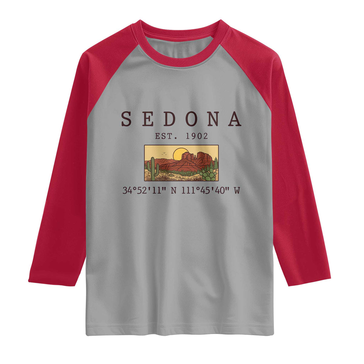 Vintage Sedona Arizona Established 1902 Raglan Shirt Southwest Desert Cactus Scenic Nature Souvenir