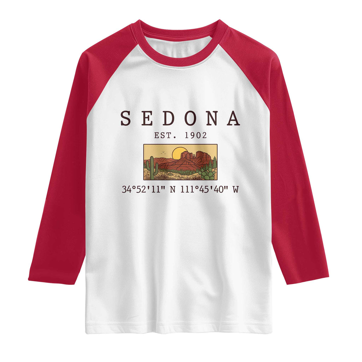 Vintage Sedona Arizona Established 1902 Raglan Shirt Southwest Desert Cactus Scenic Nature Souvenir