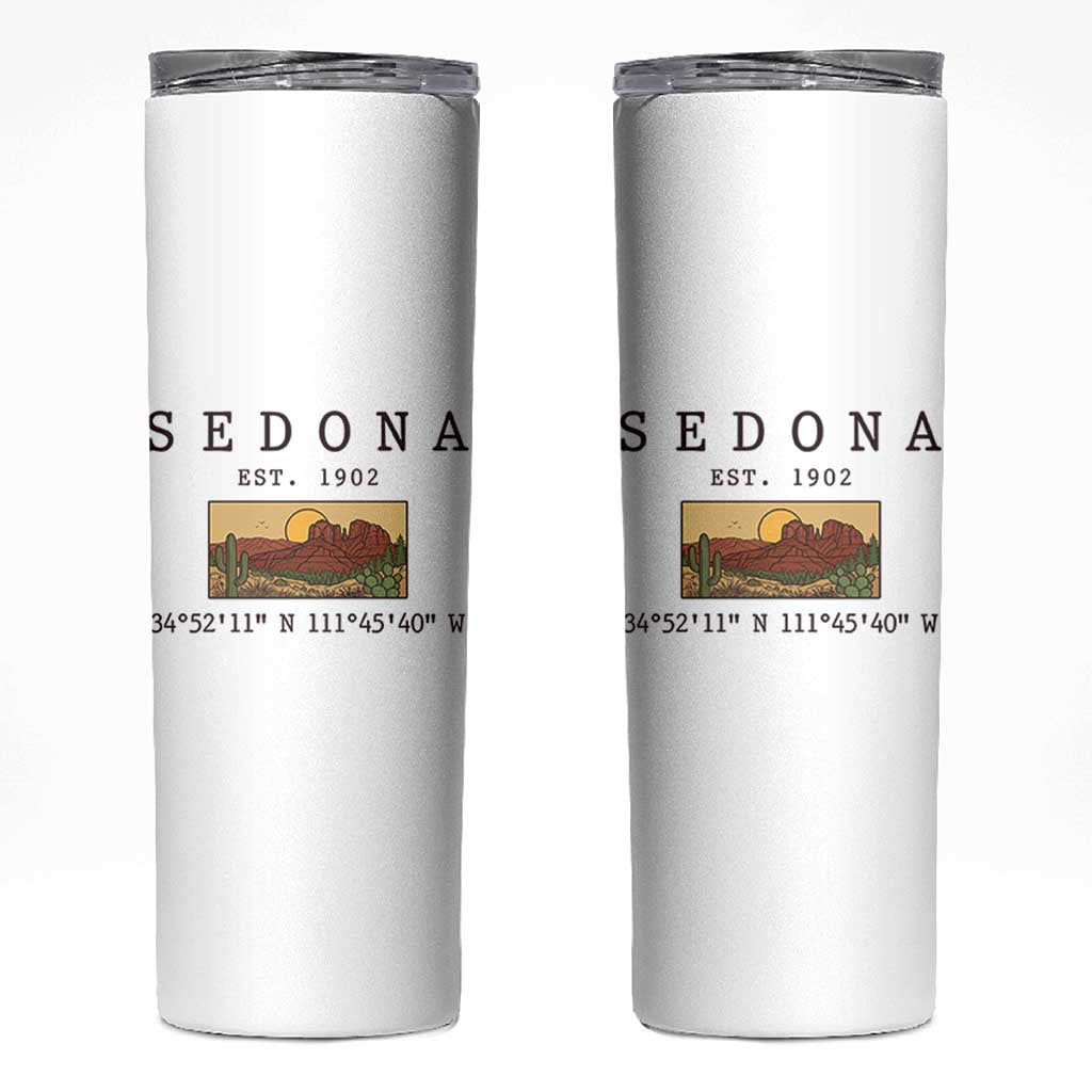 Vintage Sedona Arizona Established 1902 Skinny Tumbler Southwest Desert Cactus Scenic Nature Souvenir