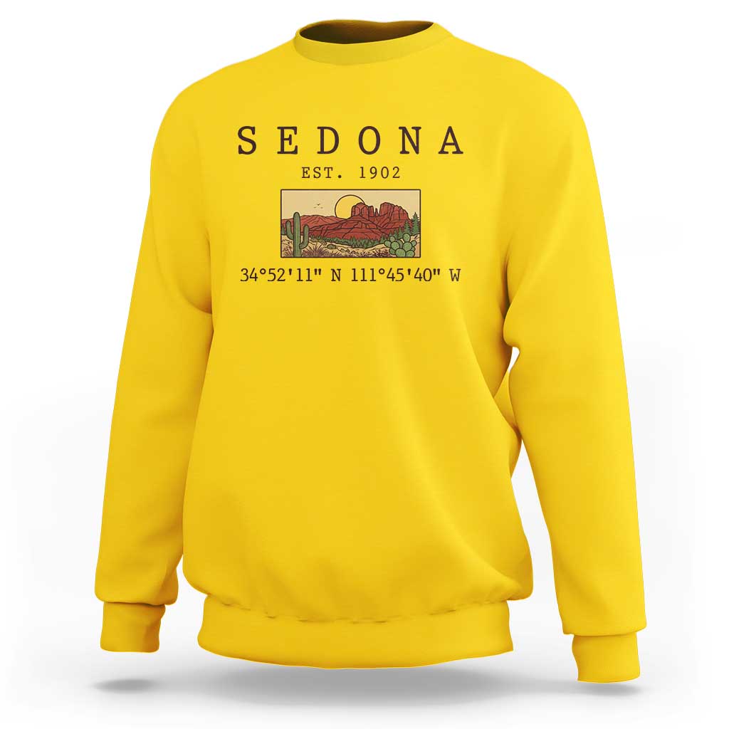 Vintage Sedona Arizona Established 1902 Sweatshirt Southwest Desert Cactus Scenic Nature Souvenir