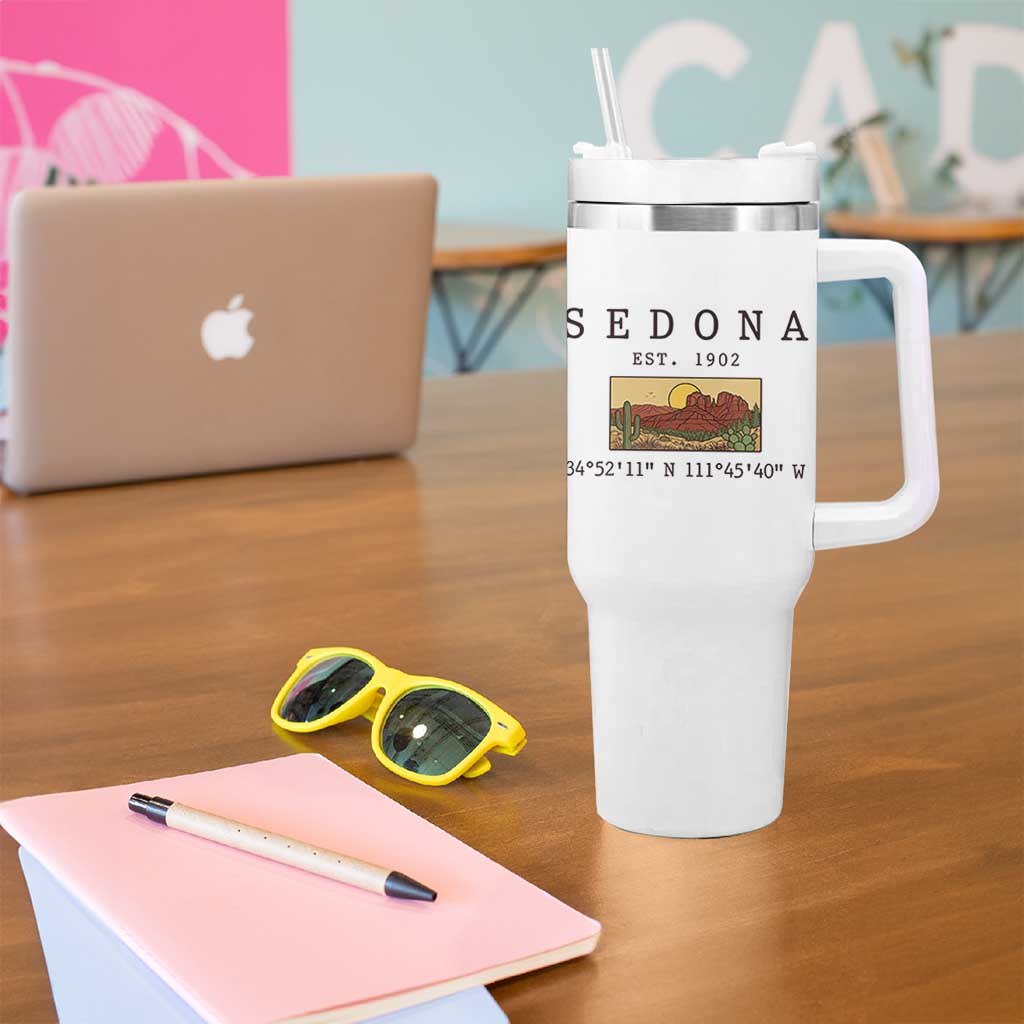 Vintage Sedona Arizona Established 1902 Tumbler With Handle Southwest Desert Cactus Scenic Nature Souvenir