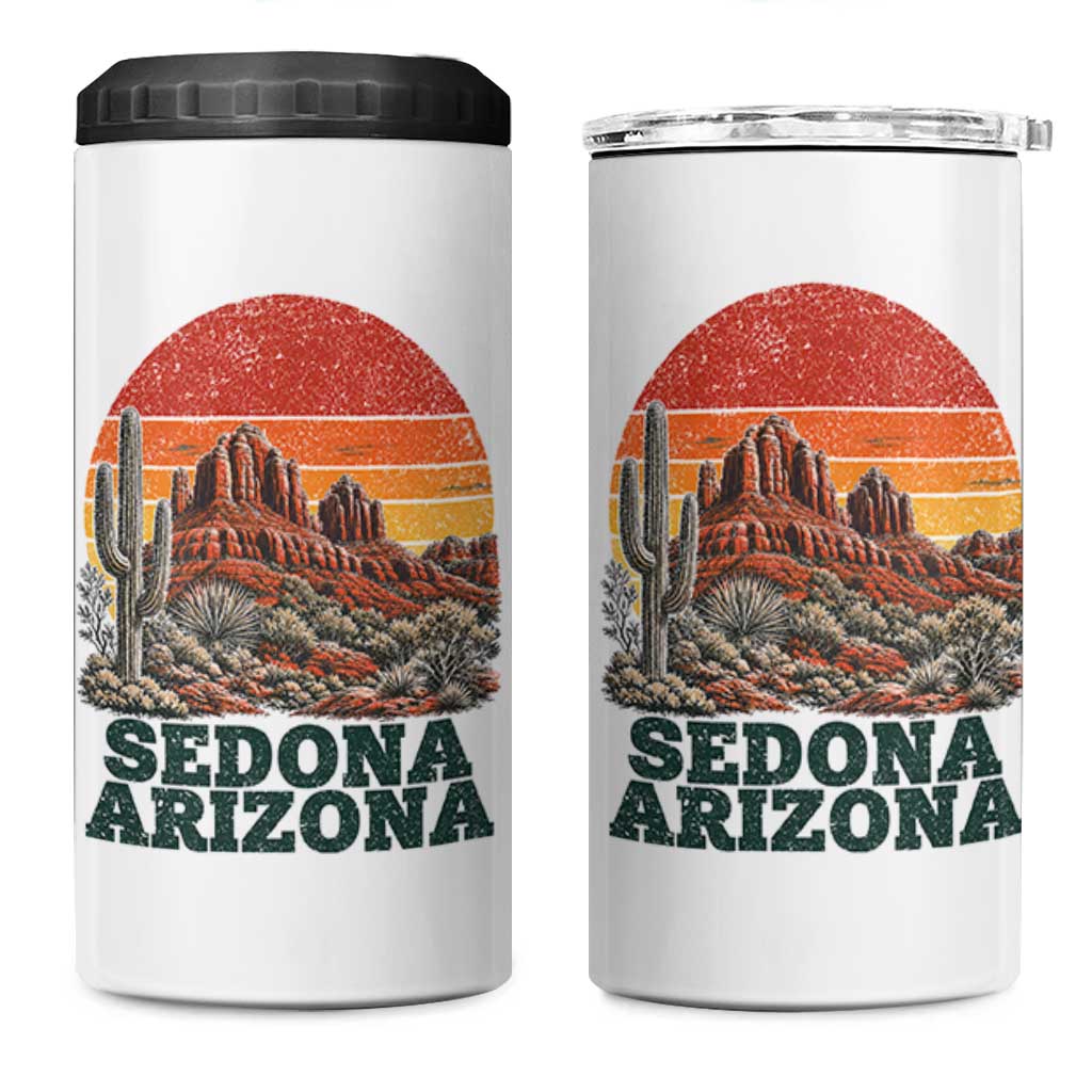 Retro Sedona Arizona Mountain 4 in 1 Can Cooler Tumbler Southwest Hiking Outdoor Nature Souvenir