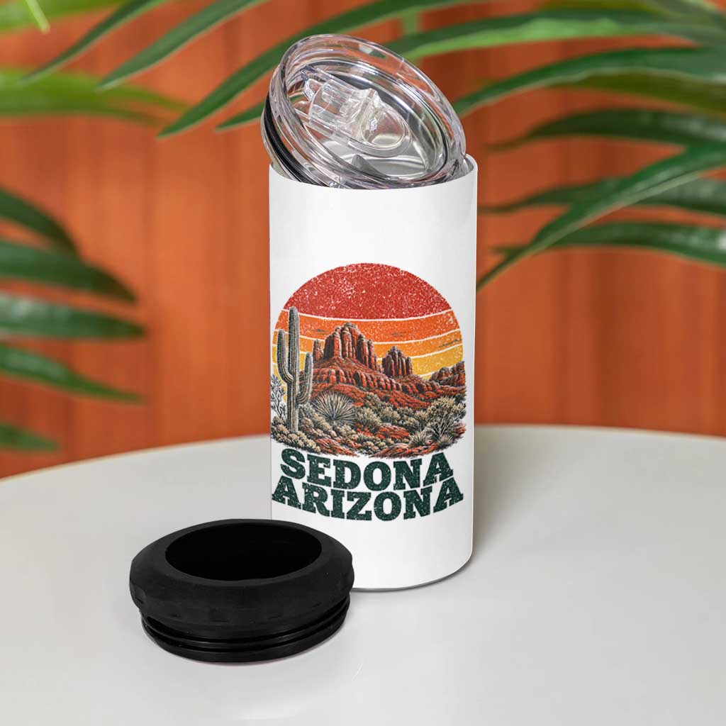 Retro Sedona Arizona Mountain 4 in 1 Can Cooler Tumbler Southwest Hiking Outdoor Nature Souvenir