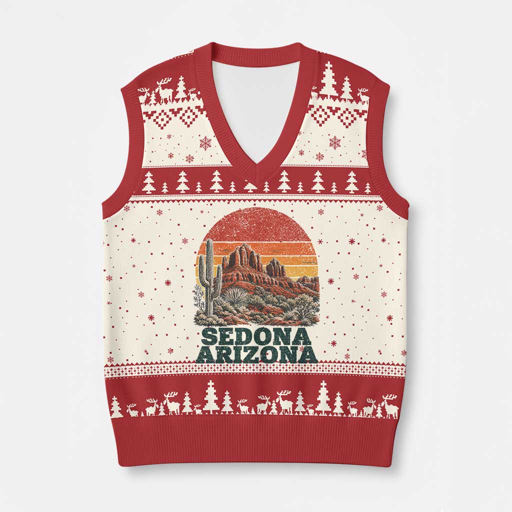 Retro Sedona Arizona Mountain V-Neck Knit Sweater Vest Southwest Hiking Outdoor Nature Souvenir