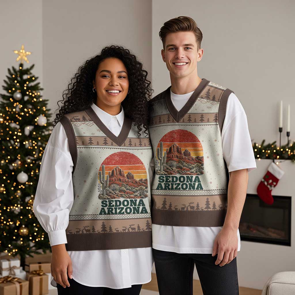 Retro Sedona Arizona Mountain V-Neck Knit Sweater Vest Southwest Hiking Outdoor Nature Souvenir