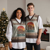 Retro Sedona Arizona Mountain V-Neck Knit Sweater Vest Southwest Hiking Outdoor Nature Souvenir