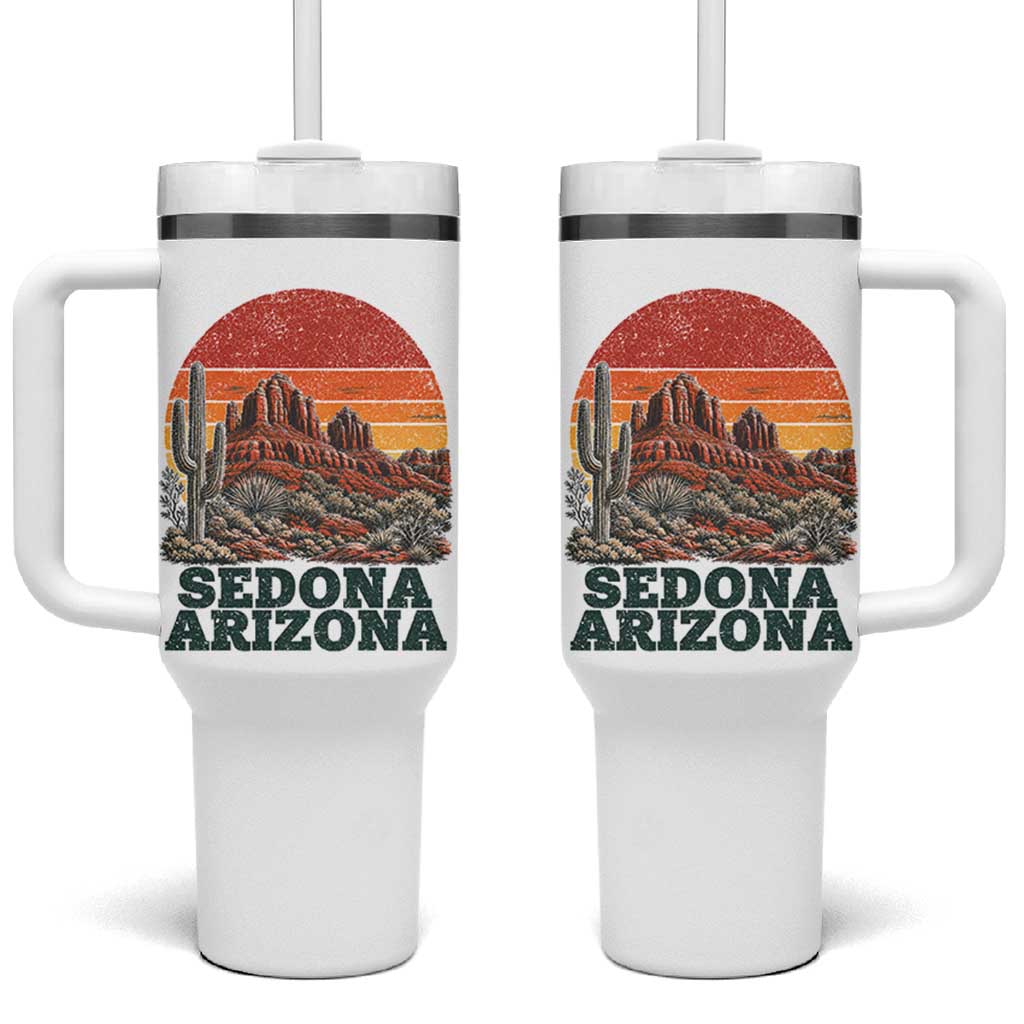 Retro Sedona Arizona Mountain Tumbler With Handle Southwest Hiking Outdoor Nature Souvenir