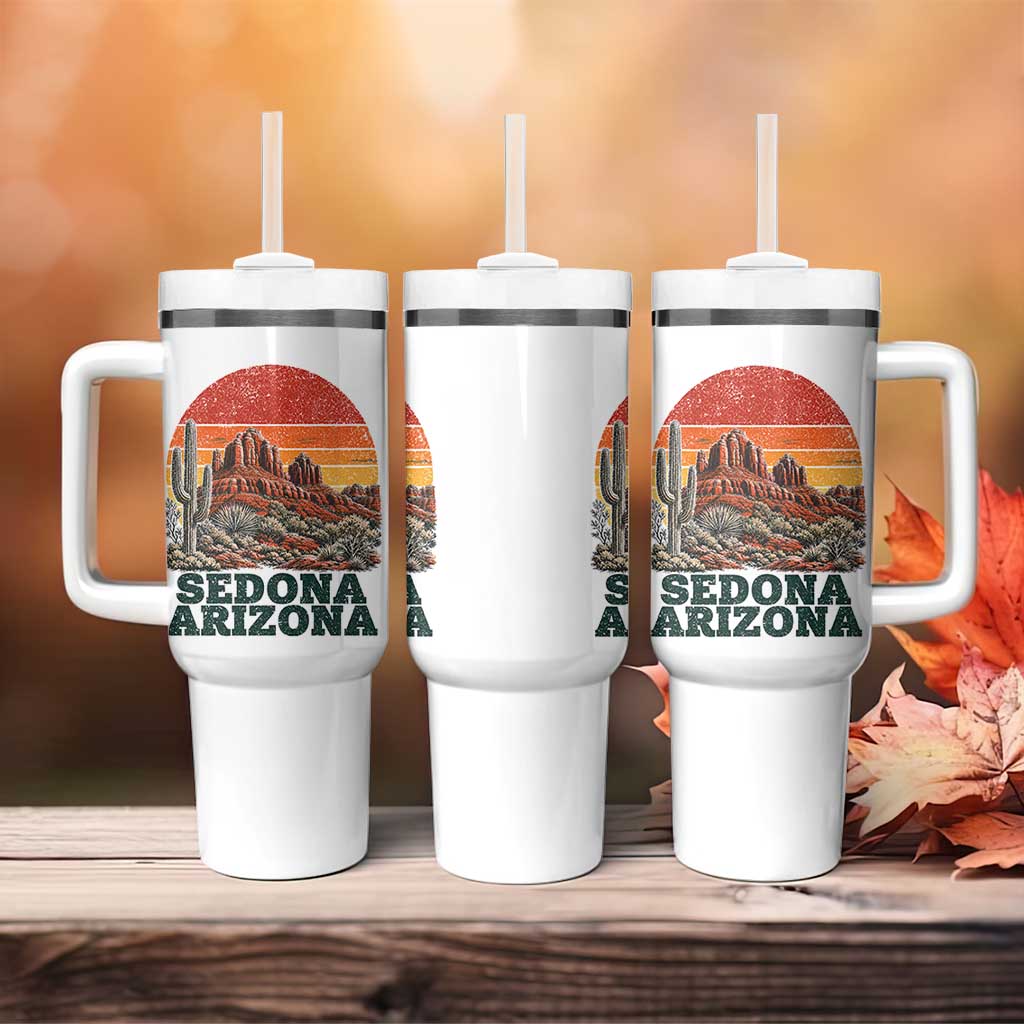 Retro Sedona Arizona Mountain Tumbler With Handle Southwest Hiking Outdoor Nature Souvenir