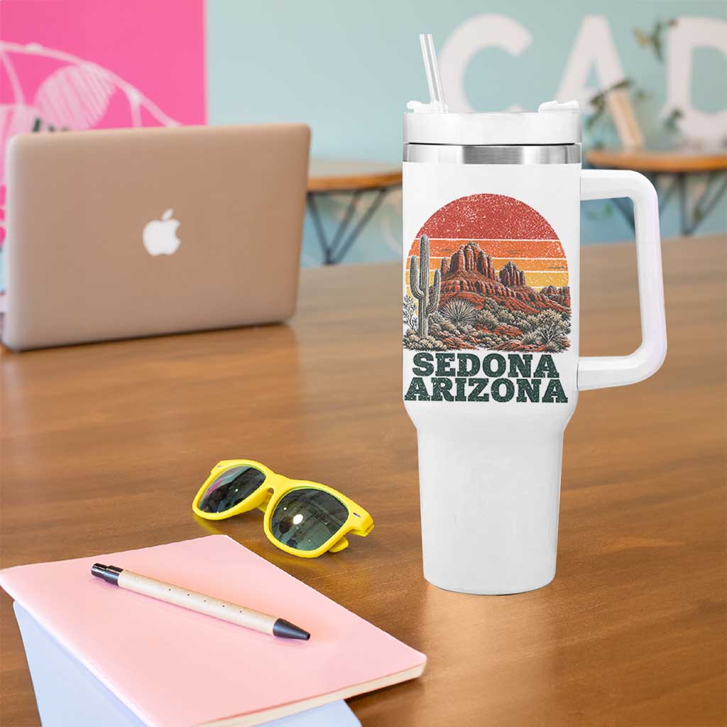 Retro Sedona Arizona Mountain Tumbler With Handle Southwest Hiking Outdoor Nature Souvenir