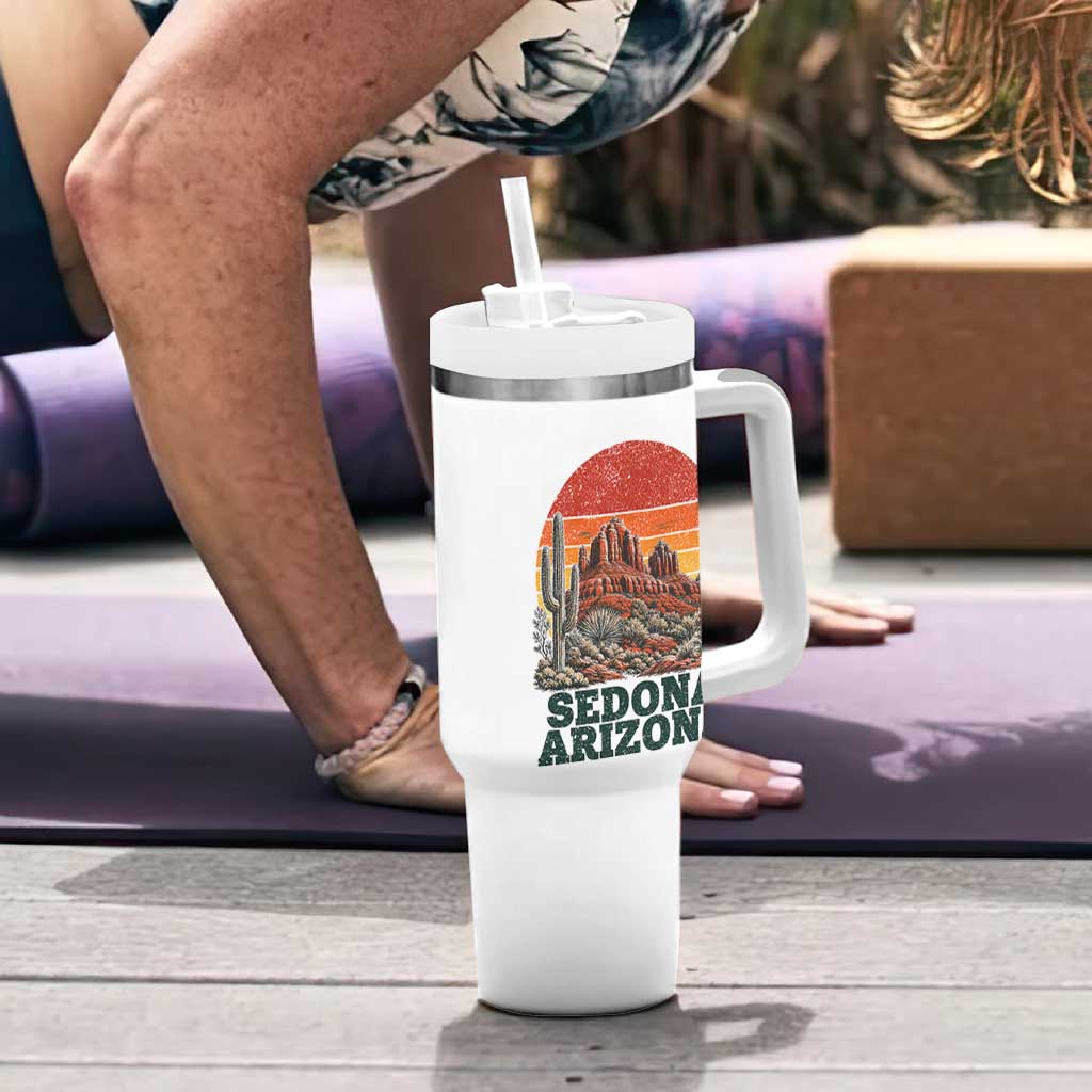 Retro Sedona Arizona Mountain Tumbler With Handle Southwest Hiking Outdoor Nature Souvenir