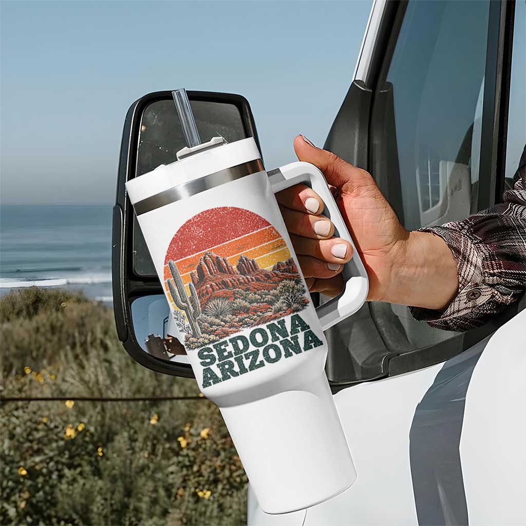 Retro Sedona Arizona Mountain Tumbler With Handle Southwest Hiking Outdoor Nature Souvenir
