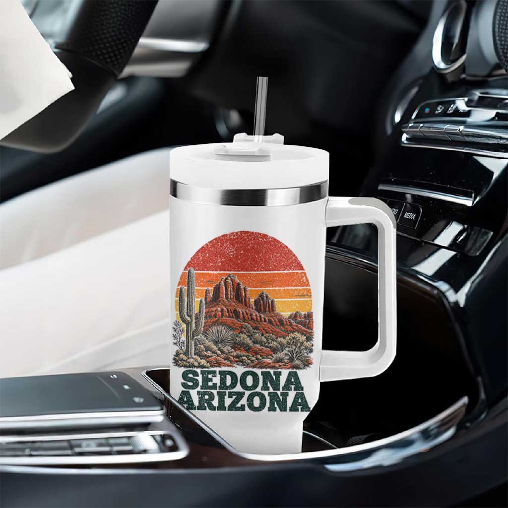 Retro Sedona Arizona Mountain Tumbler With Handle Southwest Hiking Outdoor Nature Souvenir