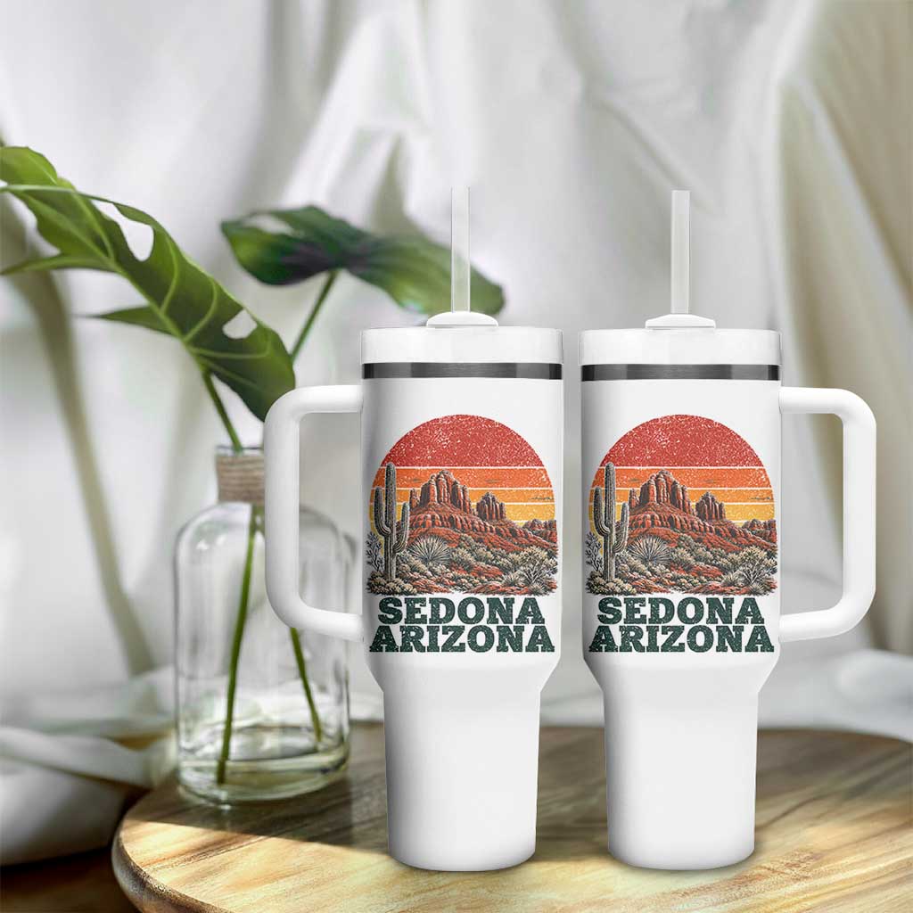 Retro Sedona Arizona Mountain Tumbler With Handle Southwest Hiking Outdoor Nature Souvenir