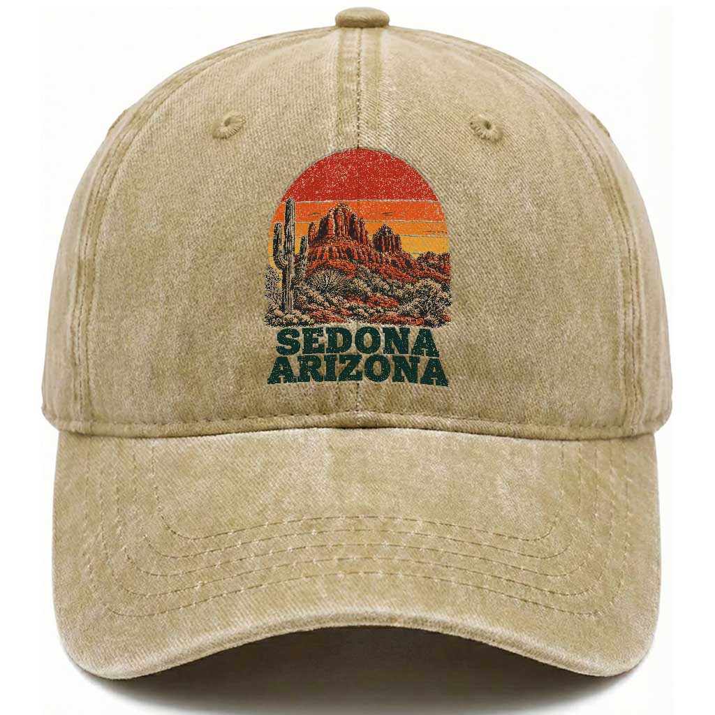 Retro Sedona Arizona Mountain Washed Cotton Baseball Cap Southwest Hiking Outdoor Nature Souvenir