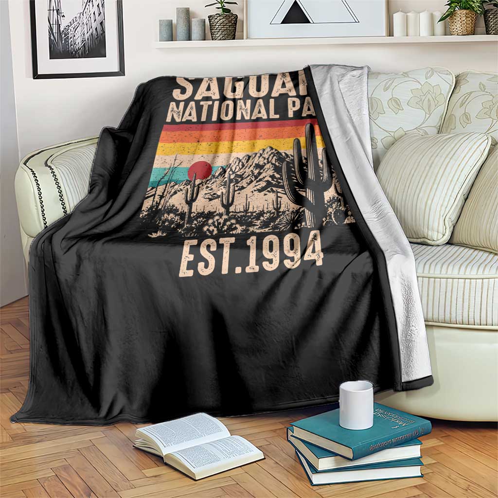 Retro Saguaro National Park Arizona EST 1994 Throw Blanket Desert Cactus Sunset Hiking Camping Nature Souvenir