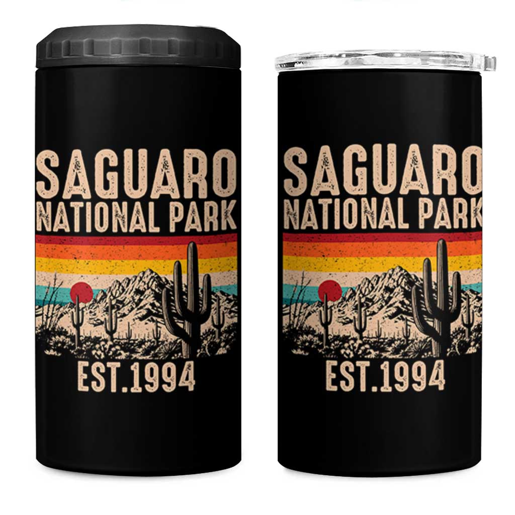 Retro Saguaro National Park Arizona EST 1994 4 in 1 Can Cooler Tumbler Desert Cactus Sunset Hiking Camping Nature Souvenir