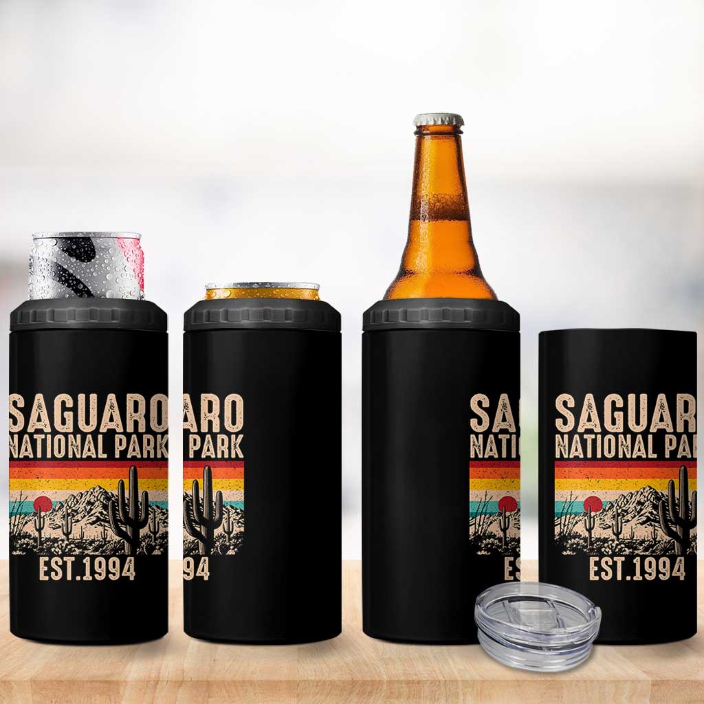 Retro Saguaro National Park Arizona EST 1994 4 in 1 Can Cooler Tumbler Desert Cactus Sunset Hiking Camping Nature Souvenir