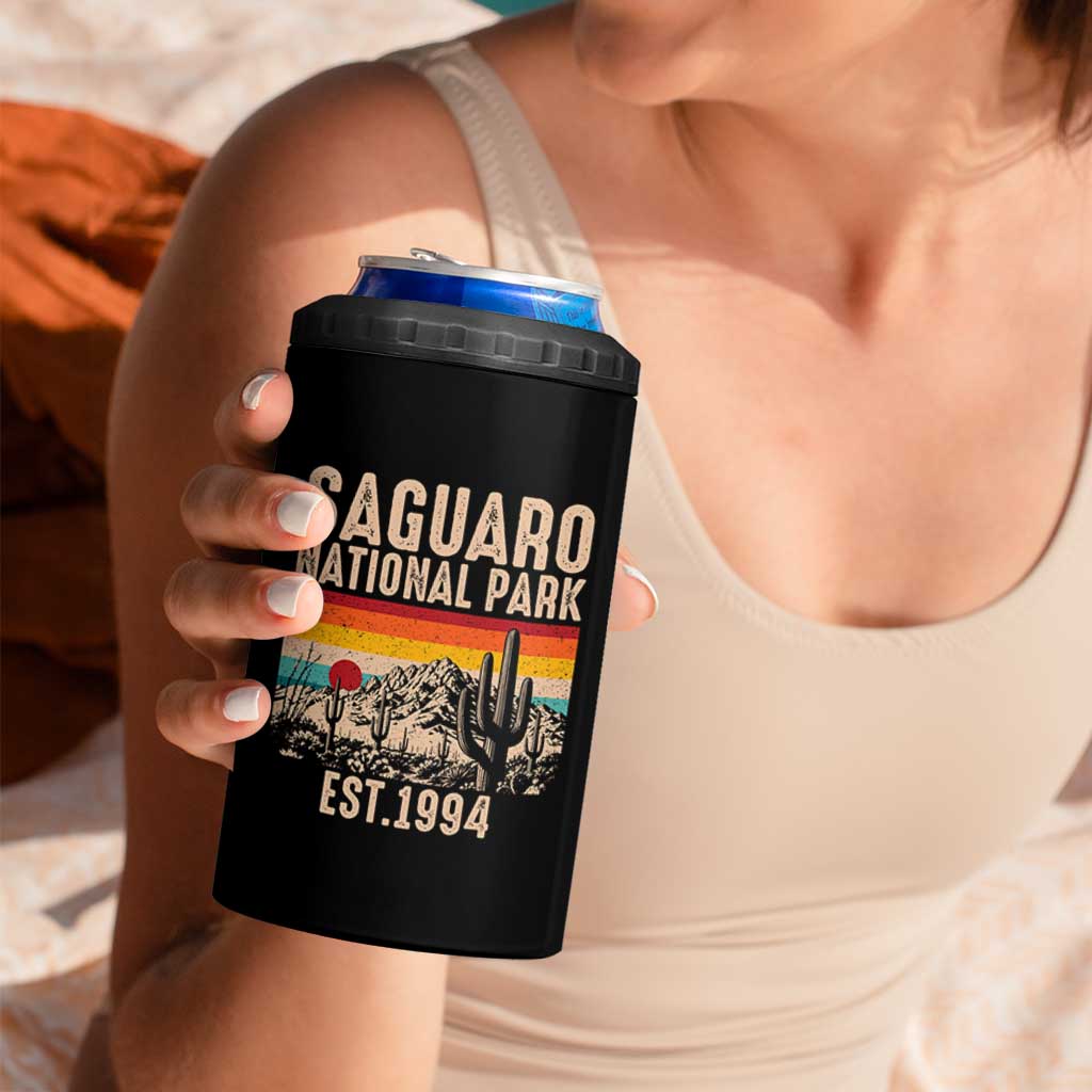 Retro Saguaro National Park Arizona EST 1994 4 in 1 Can Cooler Tumbler Desert Cactus Sunset Hiking Camping Nature Souvenir