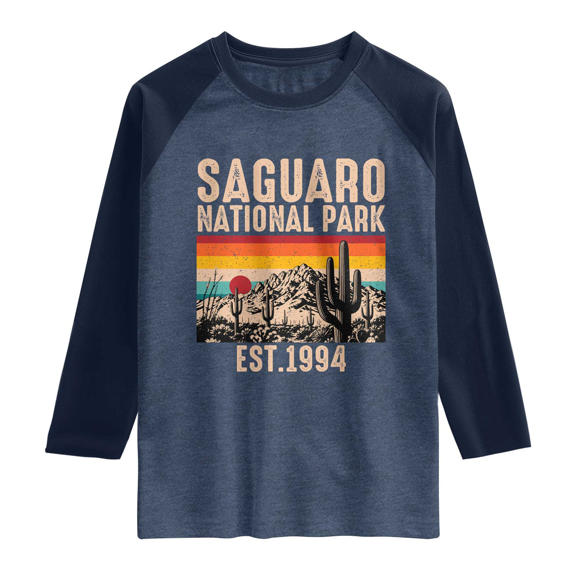 Retro Saguaro National Park Arizona EST 1994 Raglan Shirt Desert Cactus Sunset Hiking Camping Nature Souvenir