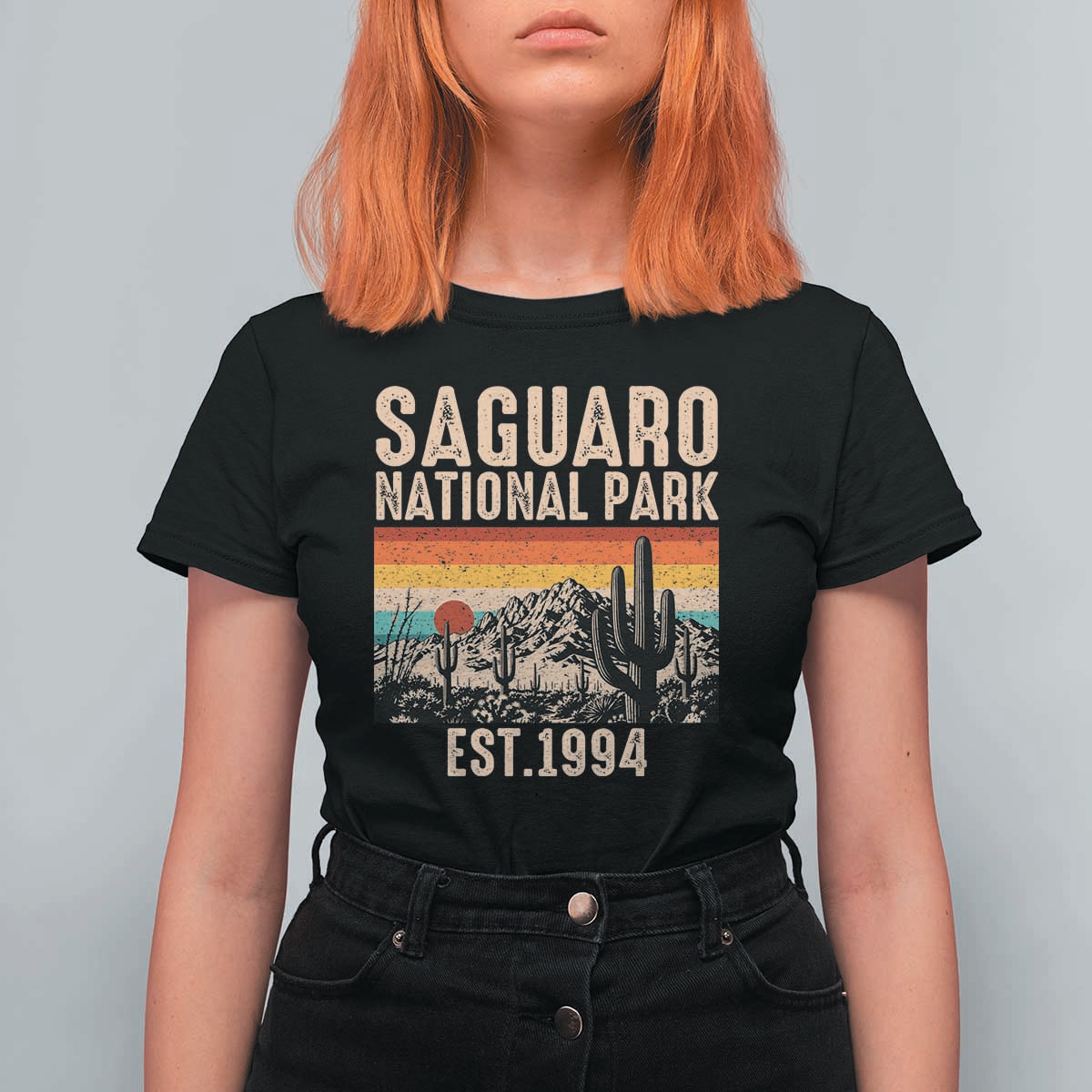 Retro Saguaro National Park Arizona EST 1994 T Shirt For Women Desert Cactus Sunset Hiking Camping Nature Souvenir