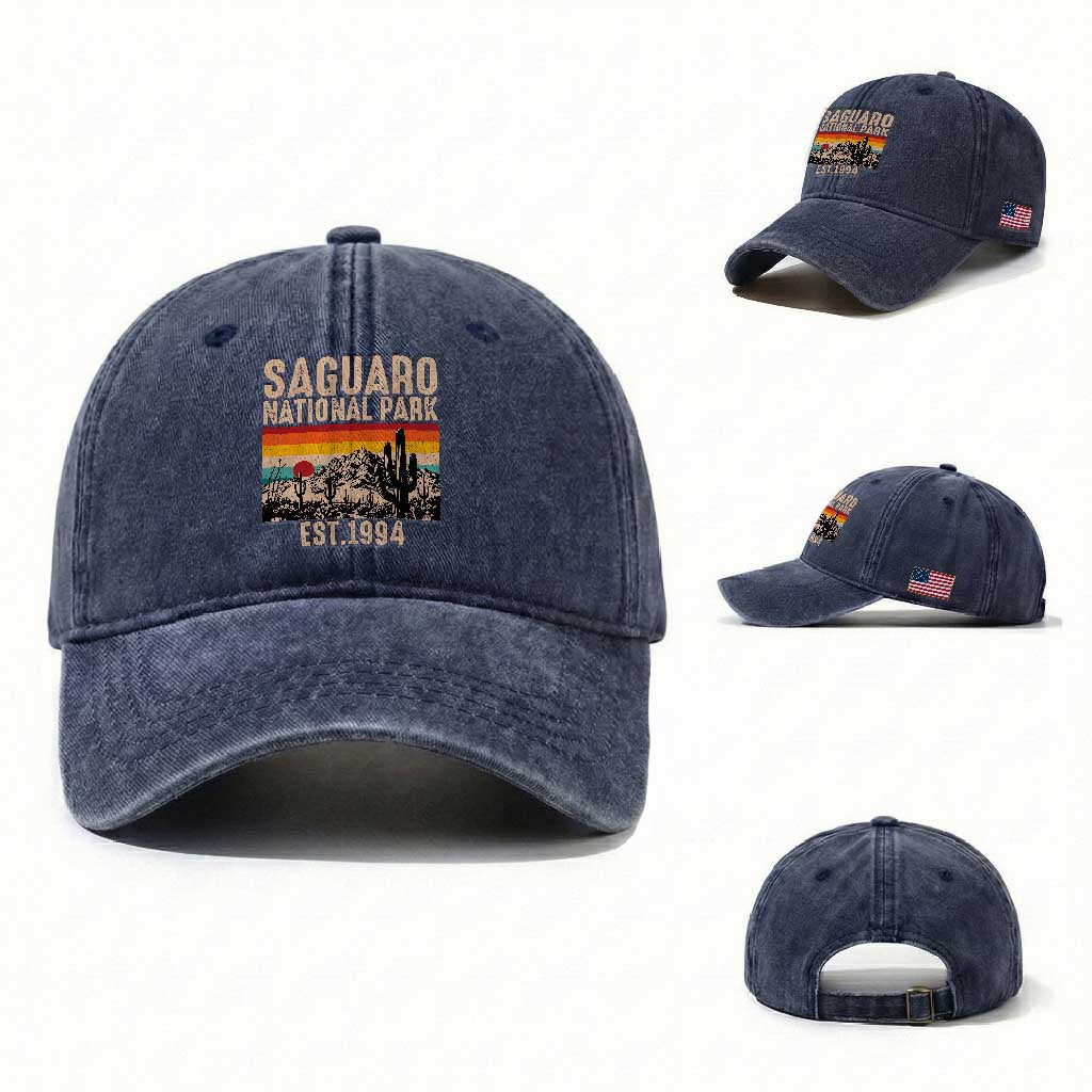 Retro Saguaro National Park Arizona EST 1994 Washed Cotton Baseball Cap Desert Cactus Sunset Hiking Camping Nature Souvenir