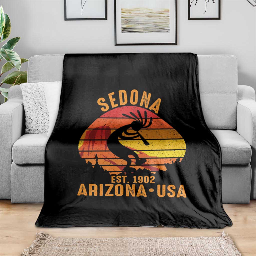 Retro Sedona Arizona Dancing Kokopelli Throw Blanket Southwest Native Symbol Desert Heritage Established 1902