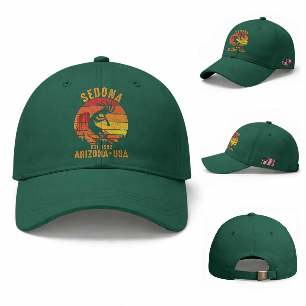 Retro Sedona Arizona Dancing Kokopelli Baseball Cap Southwest Native Symbol Desert Heritage Established 1902