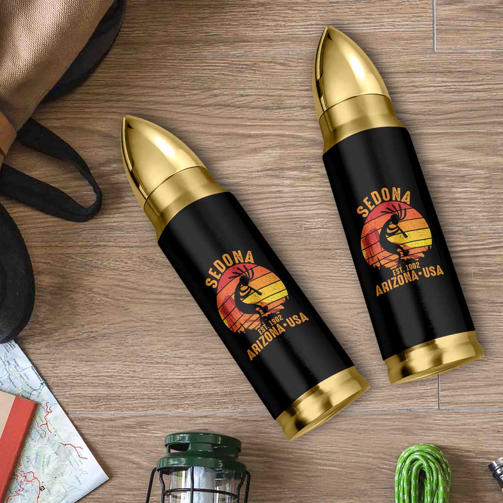 Retro Sedona Arizona Dancing Kokopelli Bullet Tumbler Southwest Native Symbol Desert Heritage Established 1902