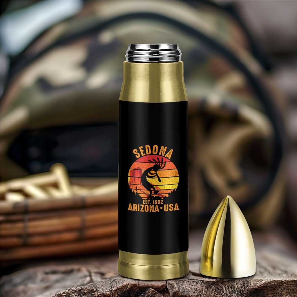 Retro Sedona Arizona Dancing Kokopelli Bullet Tumbler Southwest Native Symbol Desert Heritage Established 1902