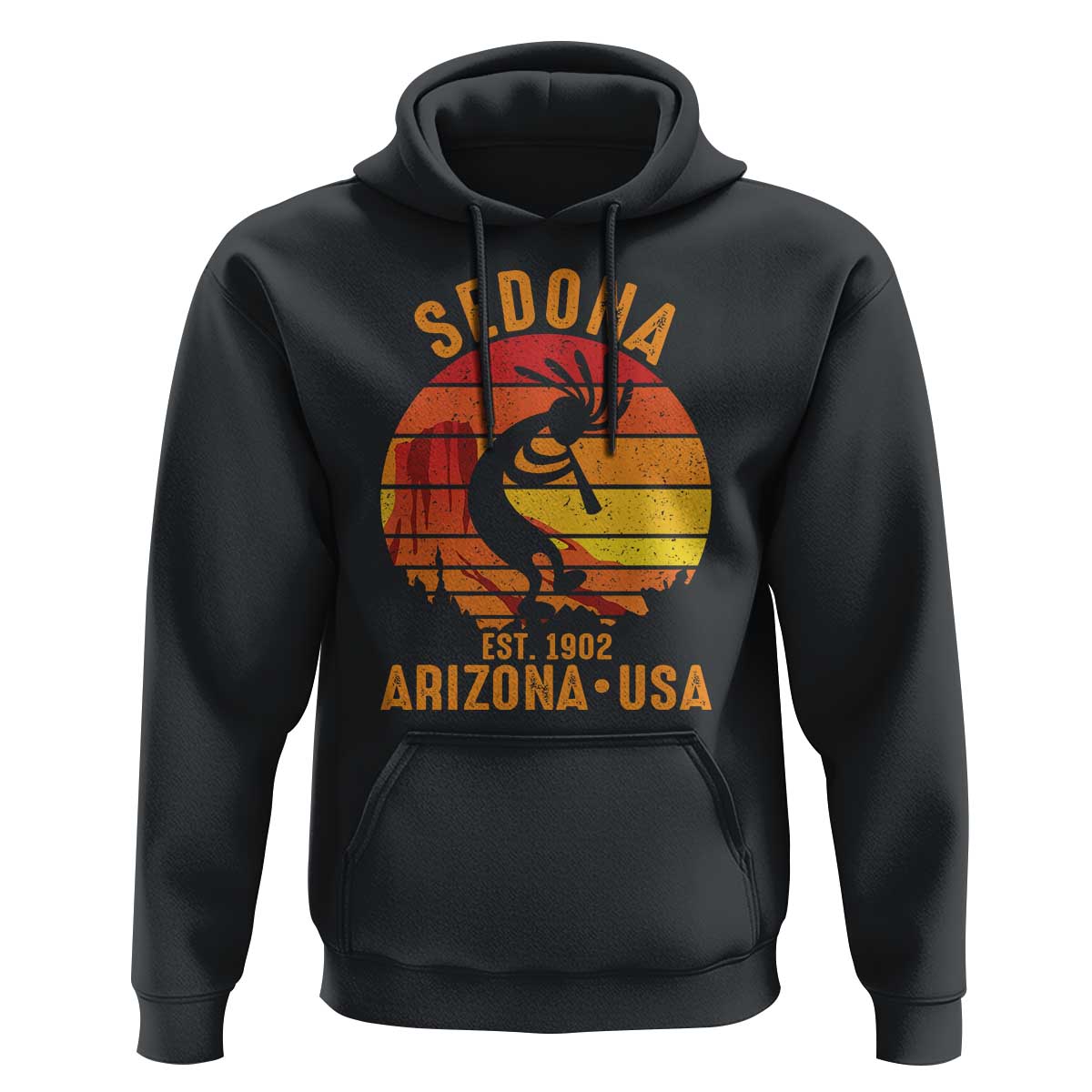 Retro Sedona Arizona Dancing Kokopelli Hoodie Southwest Native Symbol Desert Heritage
