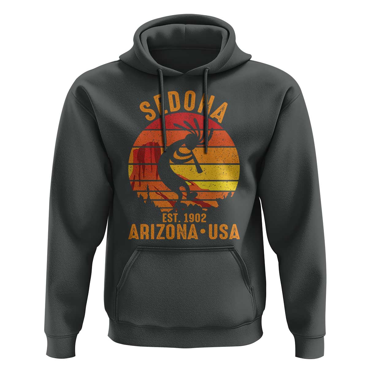 Retro Sedona Arizona Dancing Kokopelli Hoodie Southwest Native Symbol Desert Heritage