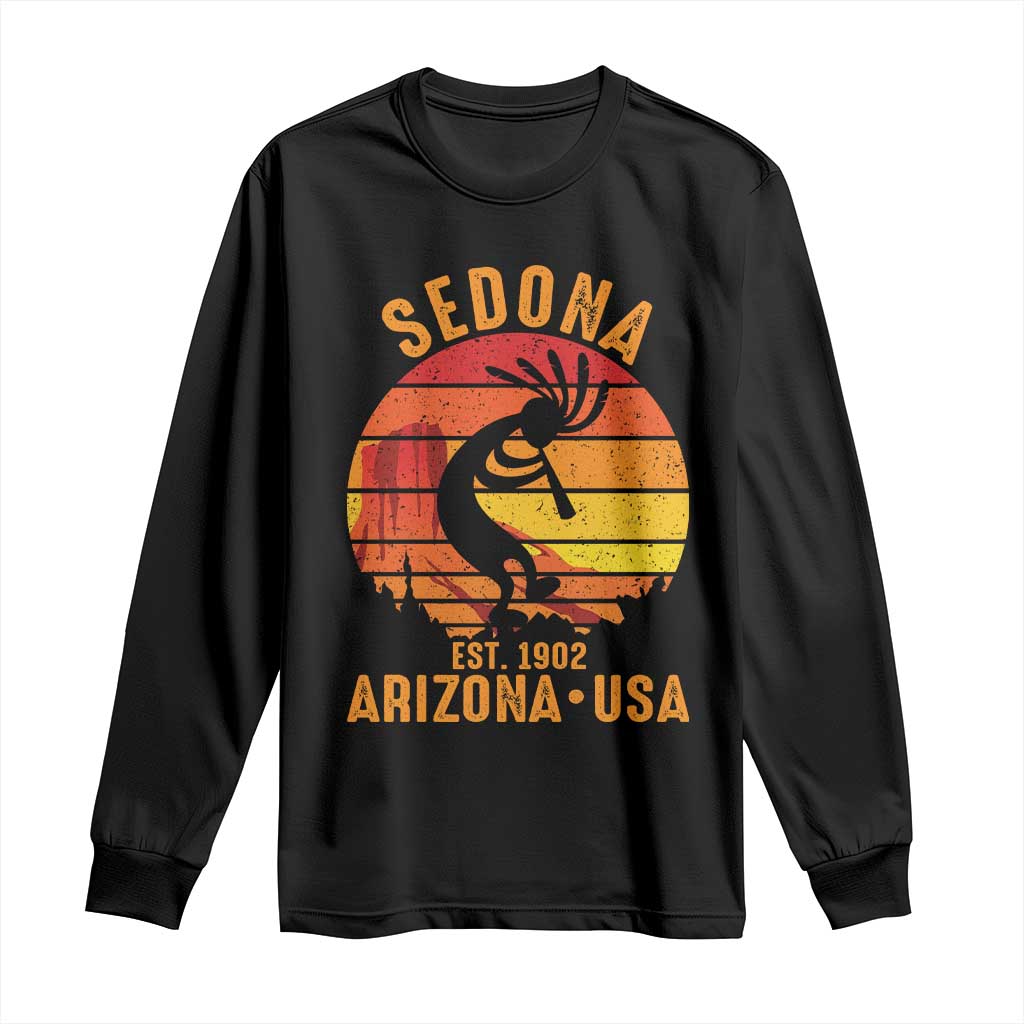Retro Sedona Arizona Dancing Kokopelli Long Sleeve Shirt Southwest Native Symbol Desert Heritage