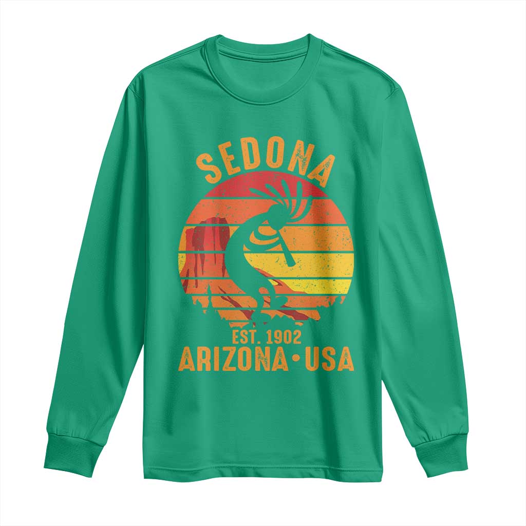 Retro Sedona Arizona Dancing Kokopelli Long Sleeve Shirt Southwest Native Symbol Desert Heritage