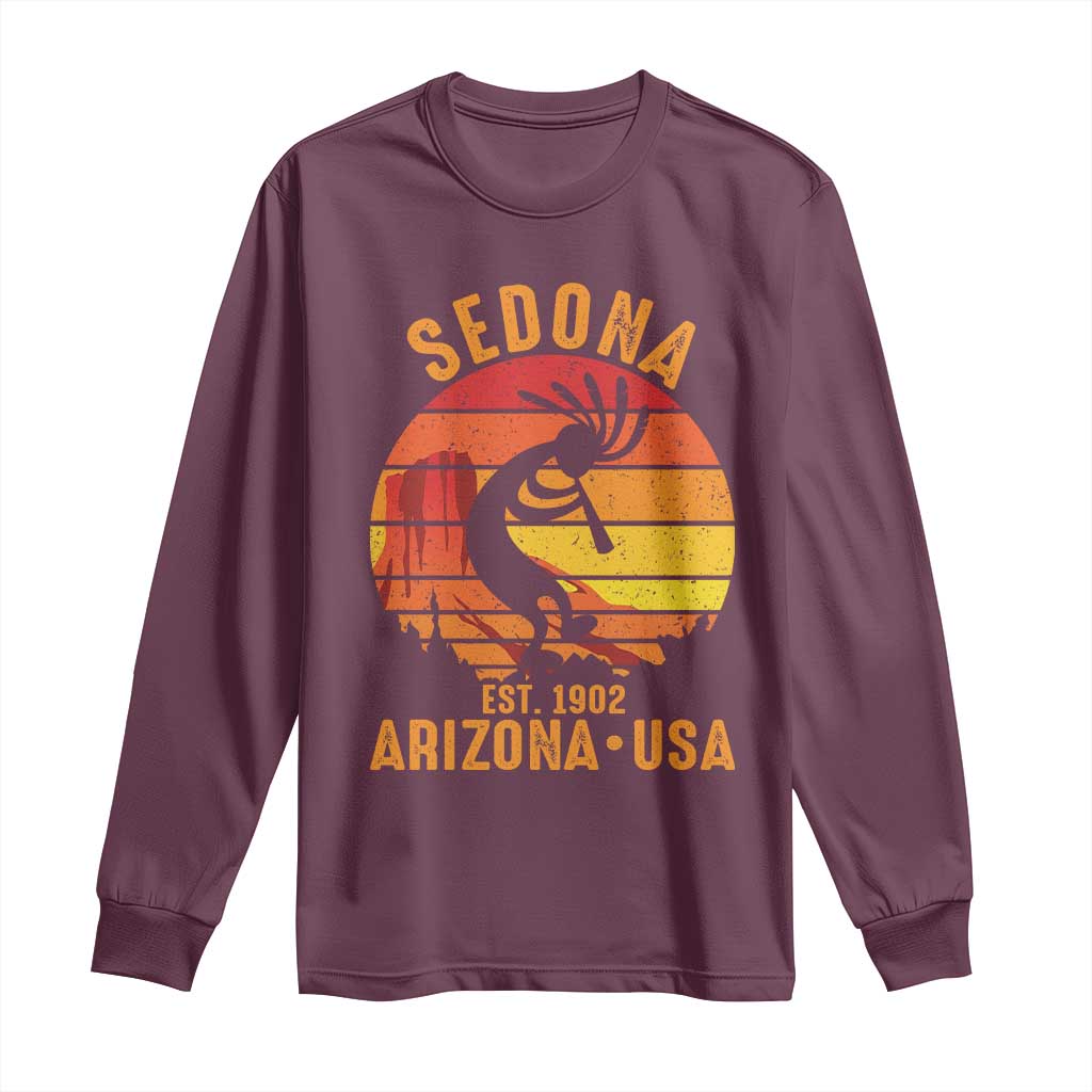 Retro Sedona Arizona Dancing Kokopelli Long Sleeve Shirt Southwest Native Symbol Desert Heritage