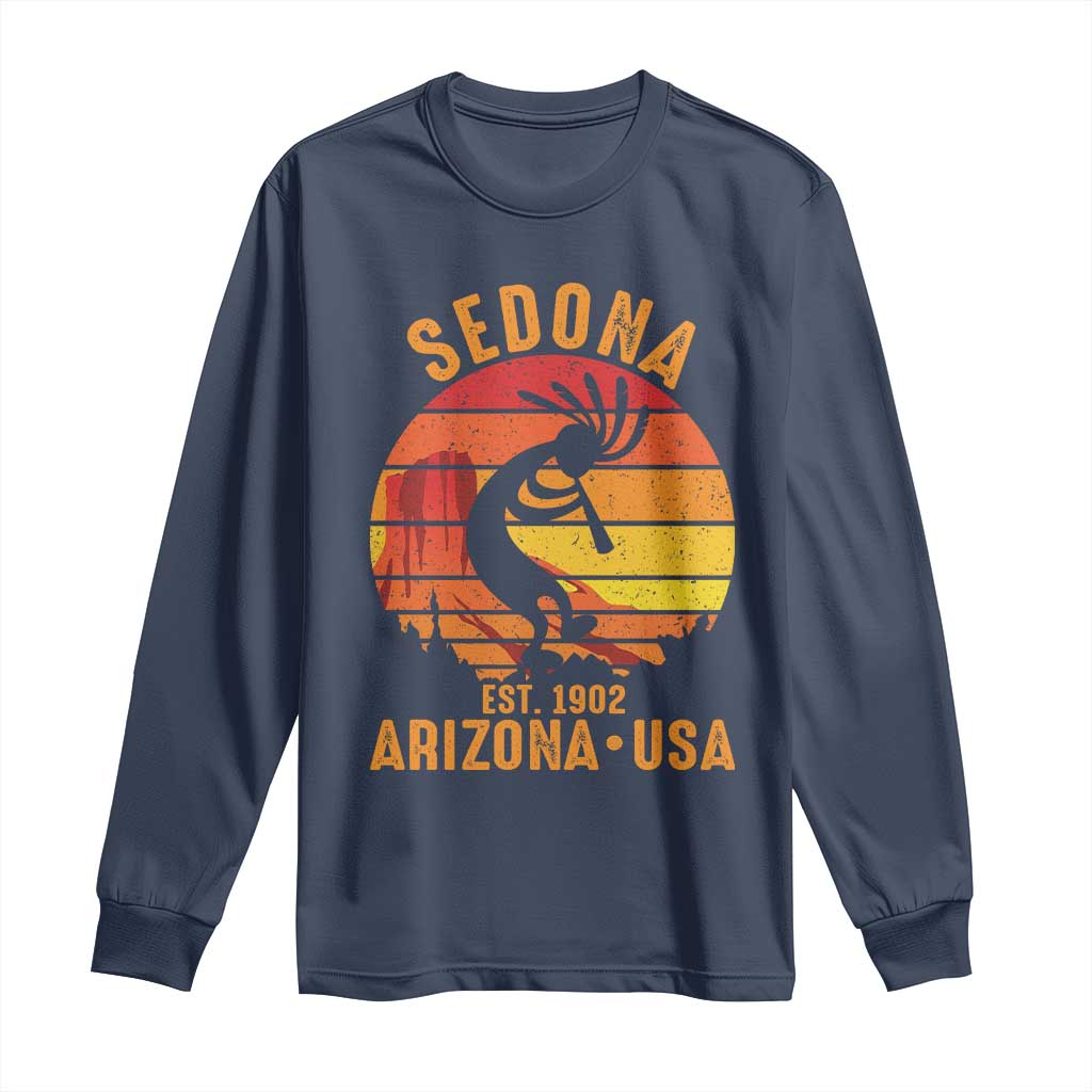 Retro Sedona Arizona Dancing Kokopelli Long Sleeve Shirt Southwest Native Symbol Desert Heritage