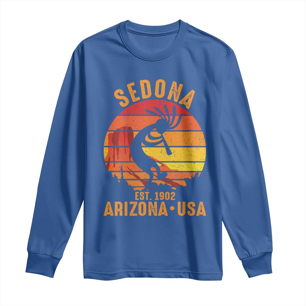 Retro Sedona Arizona Dancing Kokopelli Long Sleeve Shirt Southwest Native Symbol Desert Heritage