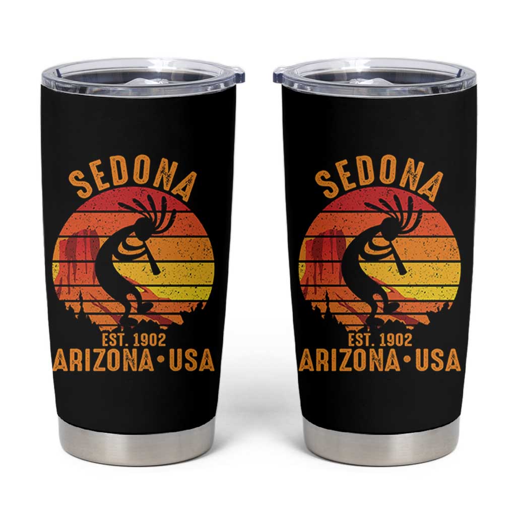 Retro Sedona Arizona Dancing Kokopelli Tumbler Cup Southwest Native Symbol Desert Heritage Established 1902