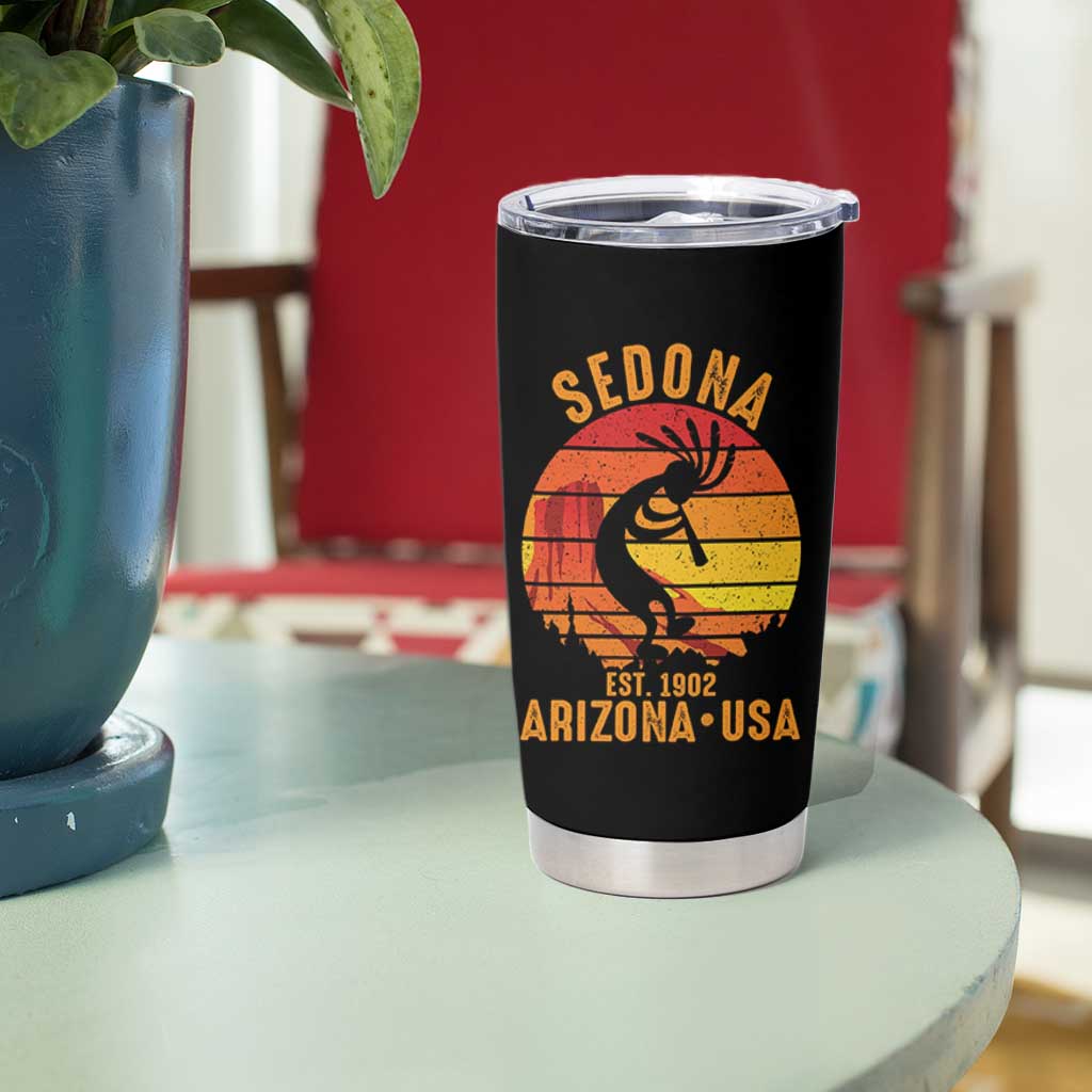 Retro Sedona Arizona Dancing Kokopelli Tumbler Cup Southwest Native Symbol Desert Heritage Established 1902