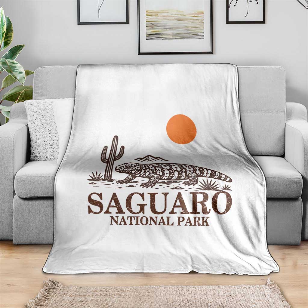 Saguaro National Park Gila Monster Hiking Arizona Throw Blanket Desert Cactus Sunset Southwest Nature Tucson Souvenir Gift