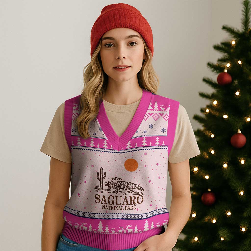 Saguaro National Park Gila Monster Hiking Arizona V-Neck Knit Sweater Vest Desert Cactus Sunset Southwest Nature Tucson Souvenir Gift
