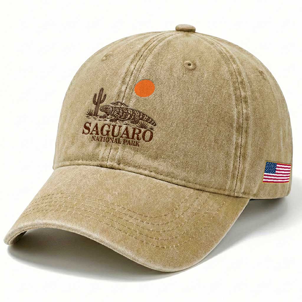 Saguaro National Park Gila Monster Hiking Arizona Washed Cotton Baseball Cap Desert Cactus Sunset Southwest Nature Tucson Souvenir Gift