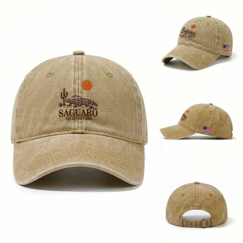 Saguaro National Park Gila Monster Hiking Arizona Washed Cotton Baseball Cap Desert Cactus Sunset Southwest Nature Tucson Souvenir Gift