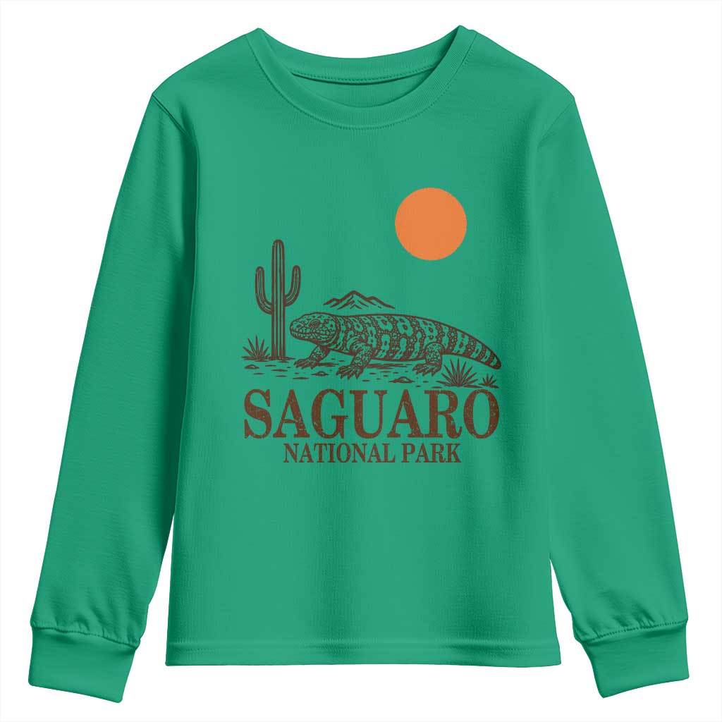 Saguaro National Park Gila Monster Hiking Arizona Youth Sweatshirt Desert Cactus Sunset Southwest Nature Tucson Souvenir Gift