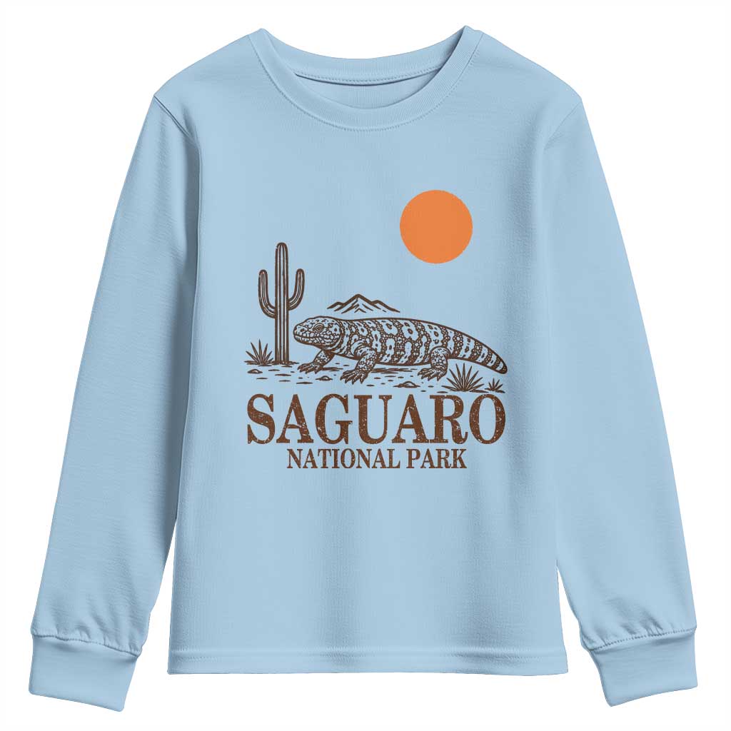Saguaro National Park Gila Monster Hiking Arizona Youth Sweatshirt Desert Cactus Sunset Southwest Nature Tucson Souvenir Gift