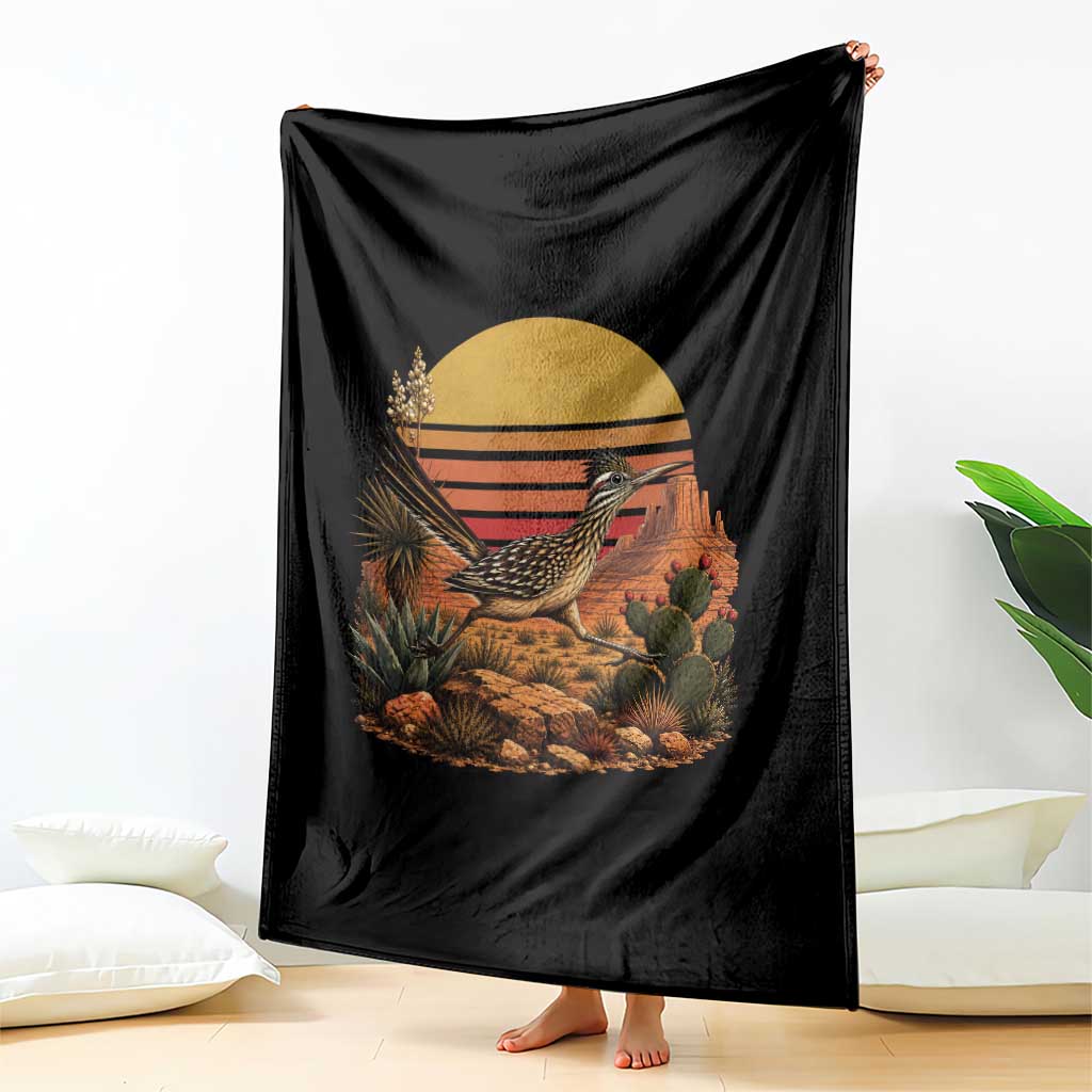 Retro Arizona Roadrunner Desert Sunset Throw Blanket Southwest Bird Wildlife Nature Lover